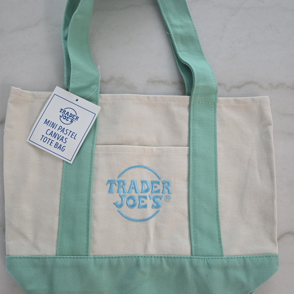 Cream and Green Trader JOES MINI Canvas Tote Bag